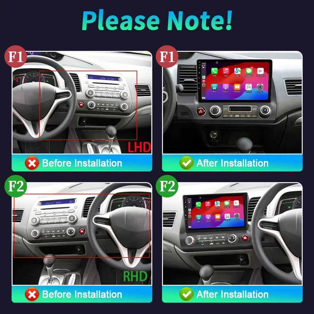 10" Car Radio For Honda Civic 8 2005-2012 Android 16 Wireless BT Carplay Multimedia Naviga