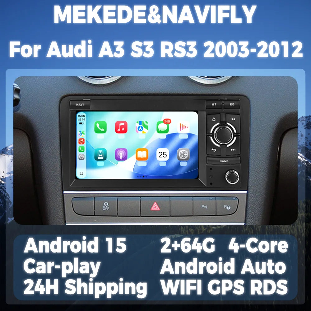 7" Android 15 Car Radio For Audi A3 S3 RS3 2003-2012 Multimedia Video Player GPS Intellige