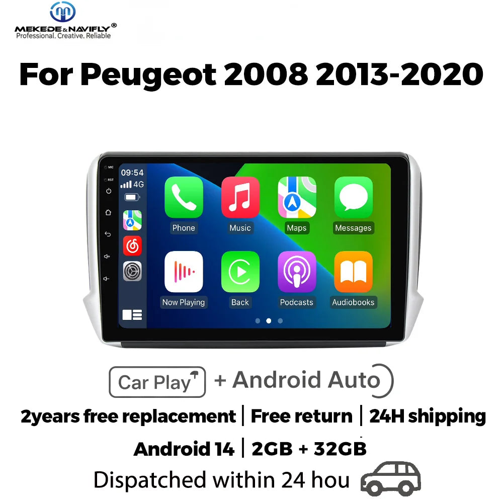 MEKEDE&NAVIFLY Android 14 Intelligent car radio system For Peugeot 2008 208 Series 2013-20