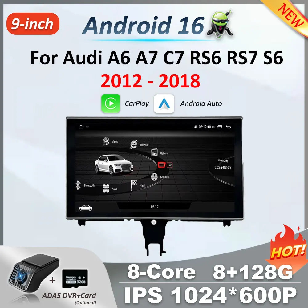 9 Inch For Audi A6 A7 C7 RS6 RS7 S6 2012 - 2018 Android 16 Player Car Radio Multimedia Ste