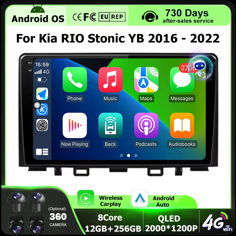 9'' Android 16 Carplay For Kia RIO Stonic YB 2016 2017 2018 2019 2020 2021 2022 Car Radio
