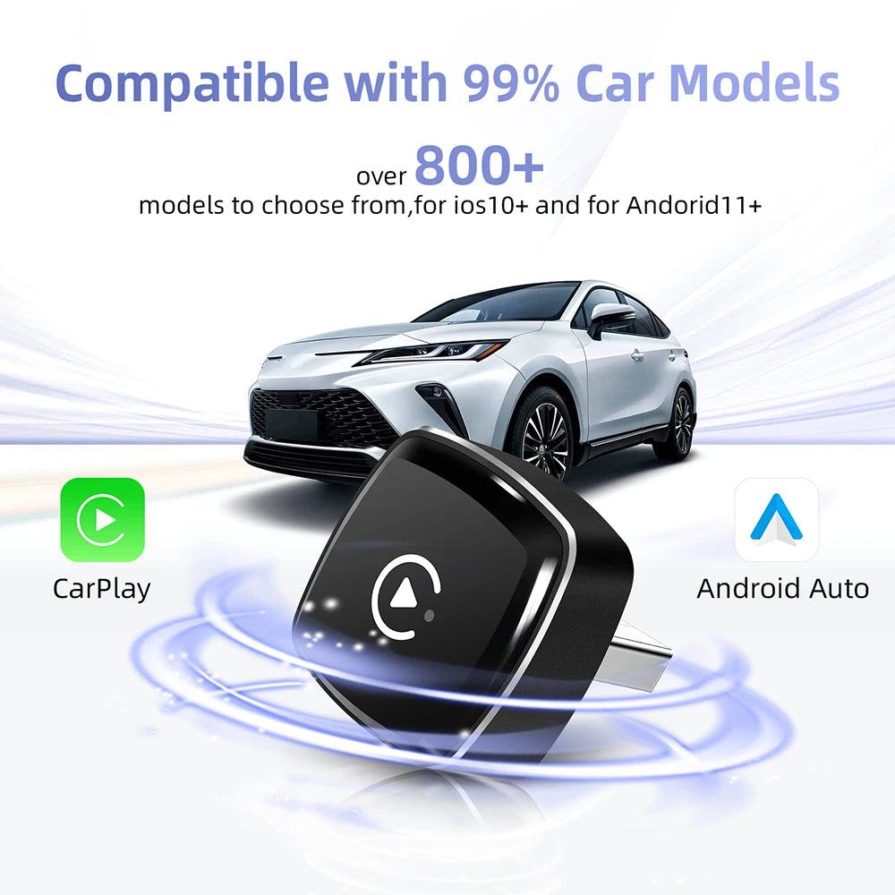 Mini Adapter Wireless CarPlay Wireless Android Auto for Car OEM Plug and Play WiFi Bluetoo