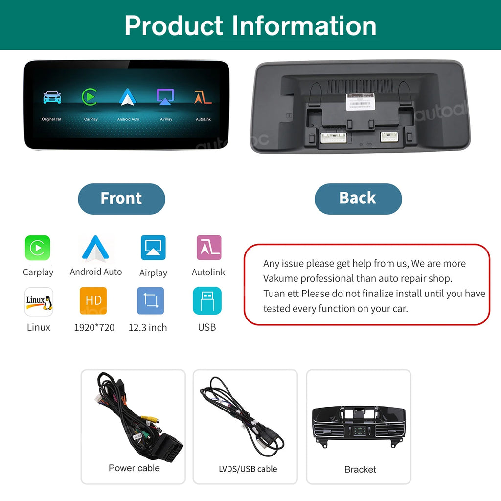 AUTOABC Wireless Carplay/Linux 12.3'' Touch screen Multimedia Radio Receiver for Mercedes  | AUTOKITSHOP