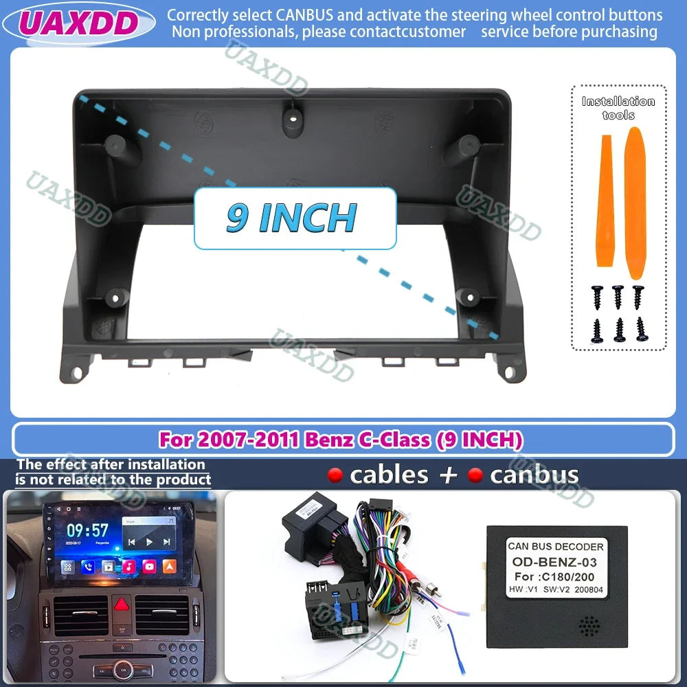 2 Din Car radio Android For 2007-2011 Benz C-Class W204 9INCH frame Center fascia cable vi
