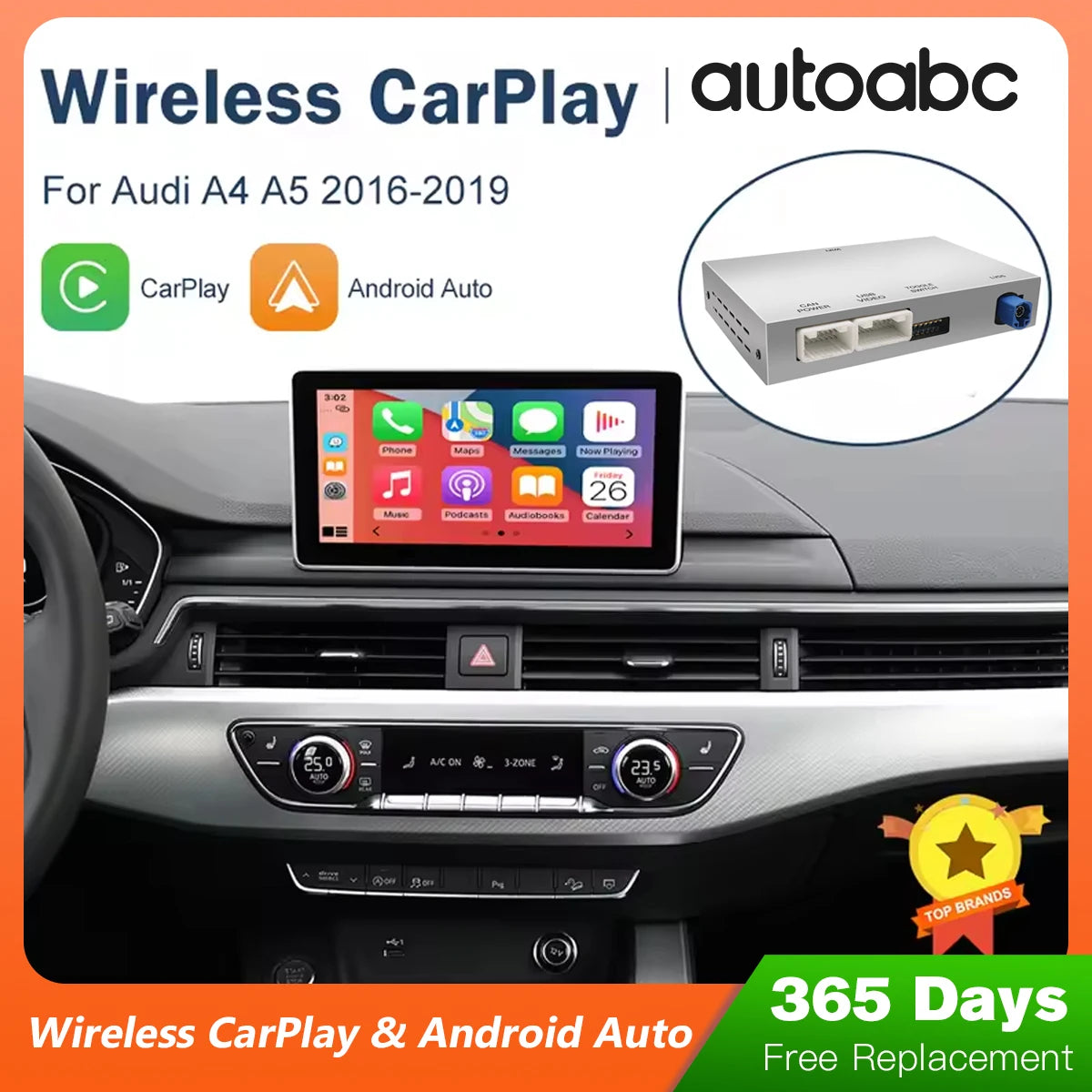 Wireless CarPlay for Audi A4 B9 A5 Q5 Q7 2016-2019, with Android Auto Interface AirPlay Mi | AUTOKITSHOP