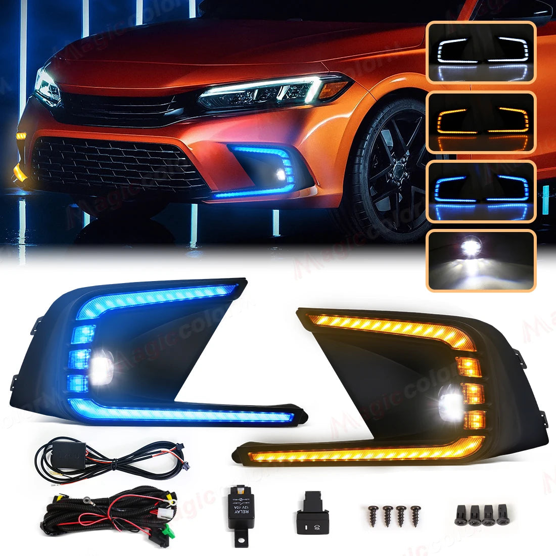 For Honda Civic 2021 2022 2023 Daytime Running Lights LED DRL Fog Lamps Front Bumper Dayli | AUTOKITSHOP
