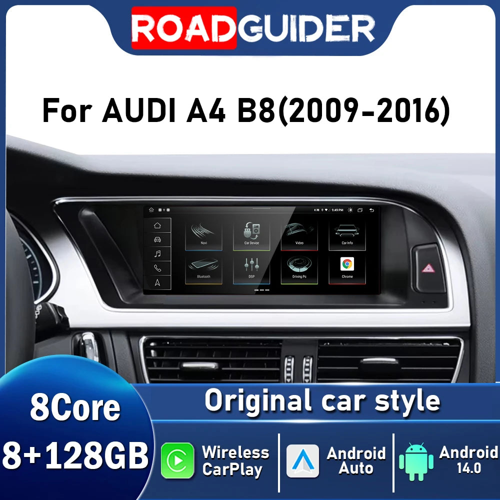 Head Unit Car Radio For Audi A4 A8 2009 2010 2011 - 2016 Android 14 Multimedia Player Auto
