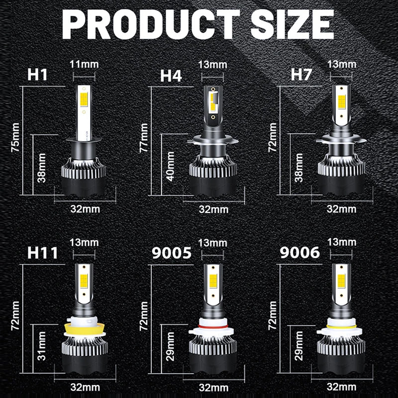 H7 LED Headlight CSP Chip H4 Bulb H1 H3 H11 H8 H9 9005 9006 HB3 HB4 4500K 6000K 8000K Ultr