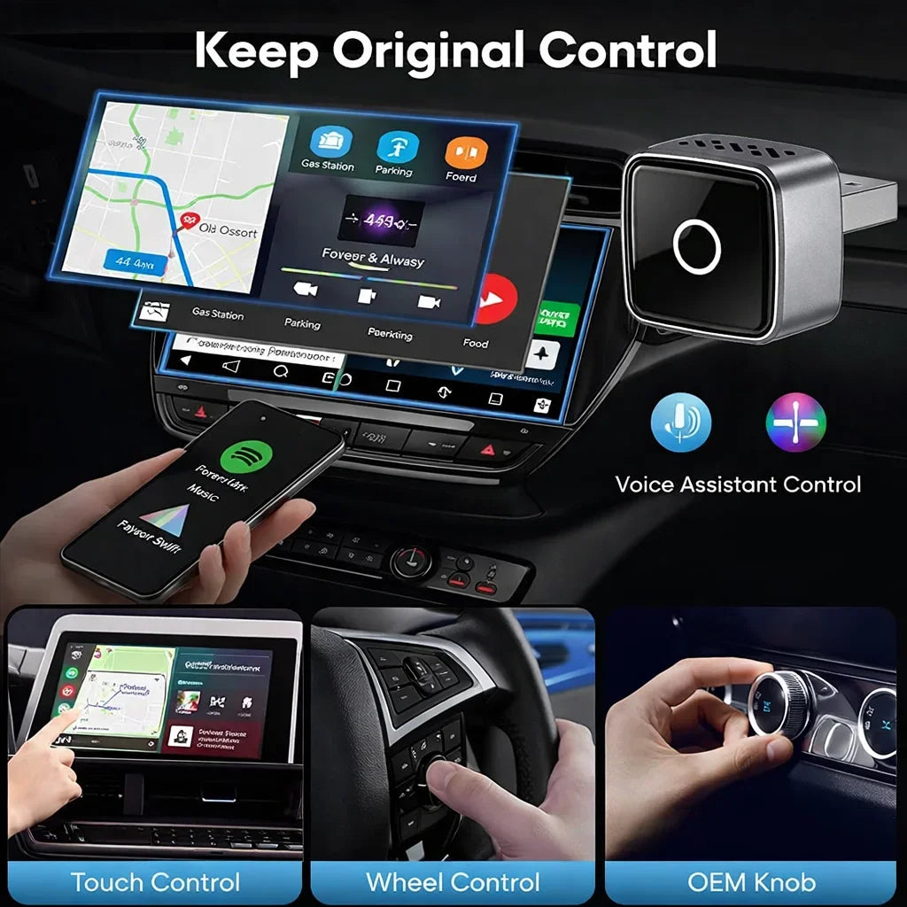 2in1 Wired to Wireless CarPlay Android Auto Adapter With USB Plug and Play,Works with 98%