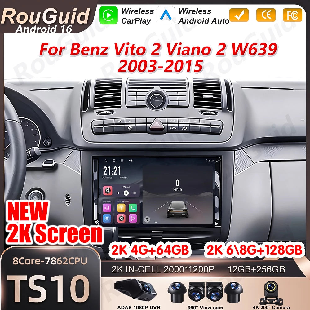 Android 16 Carplay For Benz Vito 2 Viano 2 W639 2003 2004 2005 - 2015 Multimedia Player To | AUTOKITSHOP