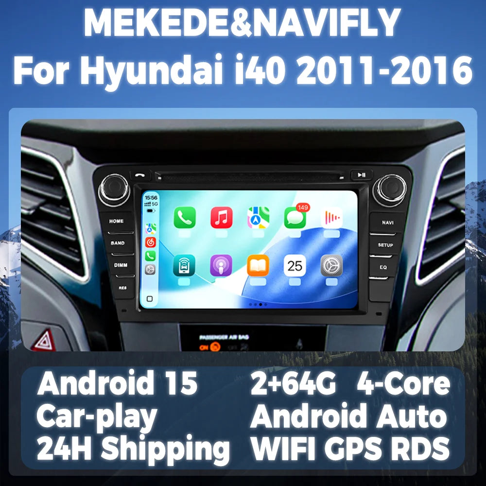 Wireless CarPlay Android Auto Multimedia Display Screen For Hyundai I40 2011-2019 7inch An
