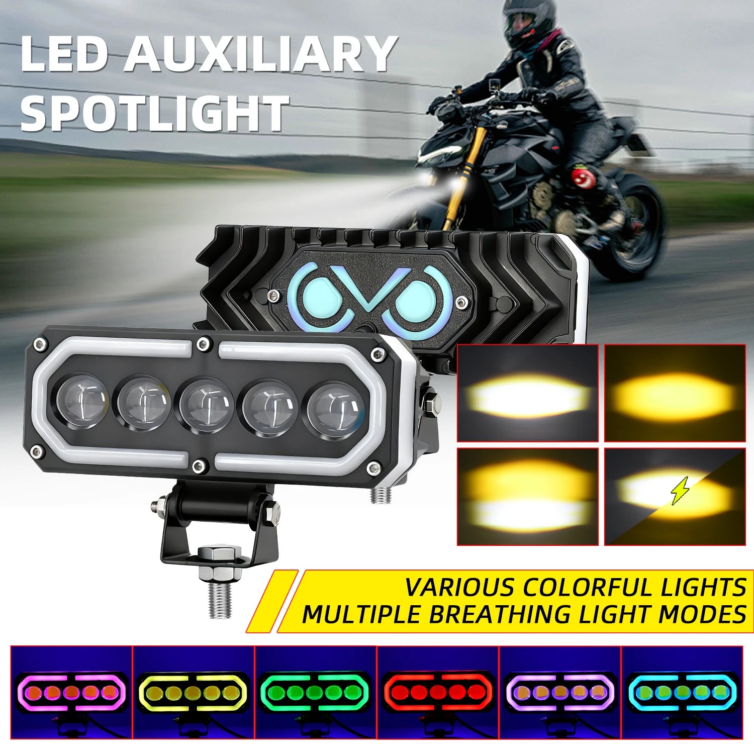Motorcycle High Power 200W Fog Lamps Additional LED Auxiliary Lighthouse 12V 24V Off-road