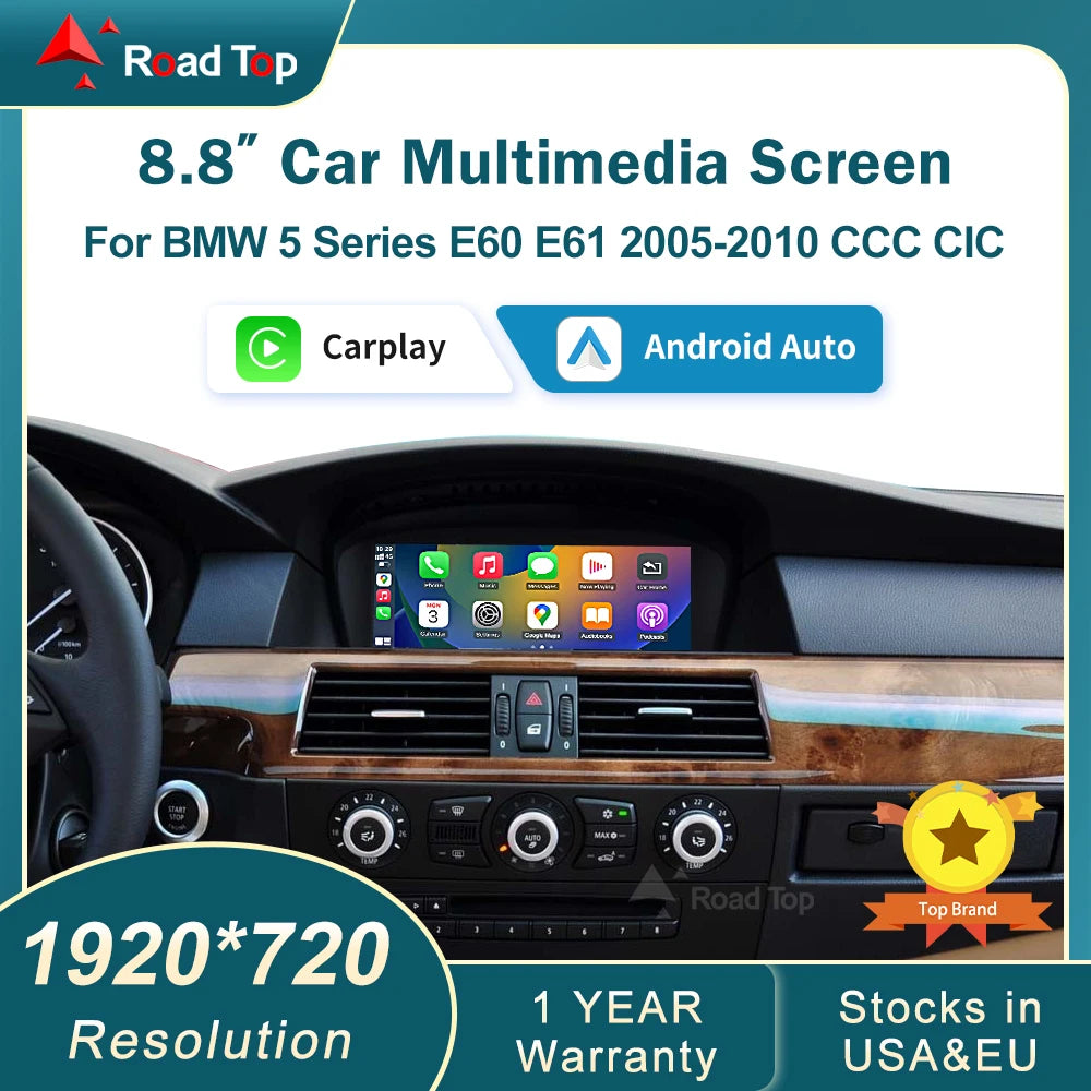 CN RoadTop 8.8' Wireless CarPlay Linux Screen Android Auto For BMW 5 Series E60 E61 2005-2
