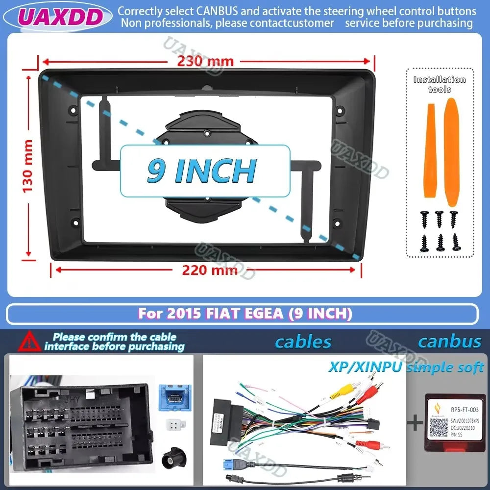 For 2015 FIAT EGEA 9inch 2 Din Car stereo radio Android frame panel fascia cable video har