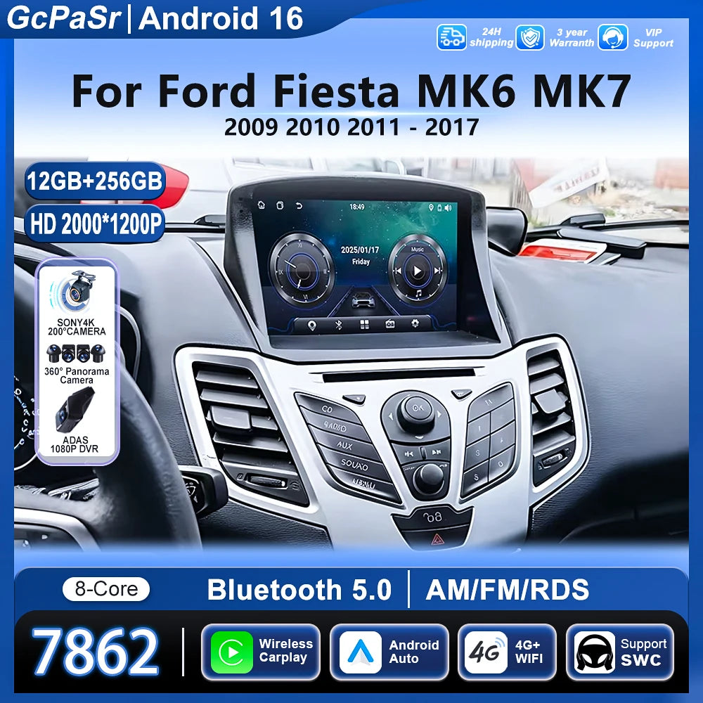 Android 16 Carplay For Ford Fiesta MK6 MK7 2009 -2017 Car Radio Car Navigation GPS Multime