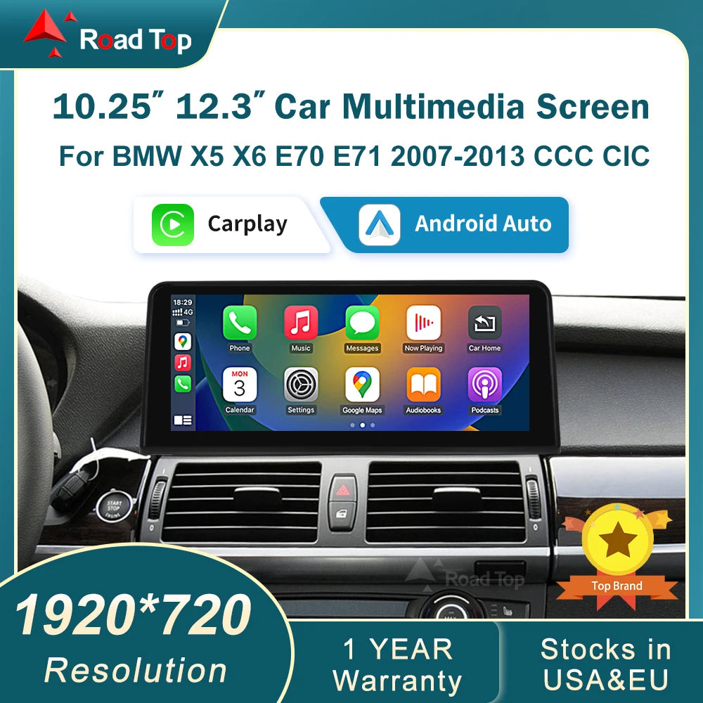 CN RoadTop Linux Touch Screen For BMW X5 X6 E70 E71 2007-2013 CCC CIC Wireless CarPlay Mul