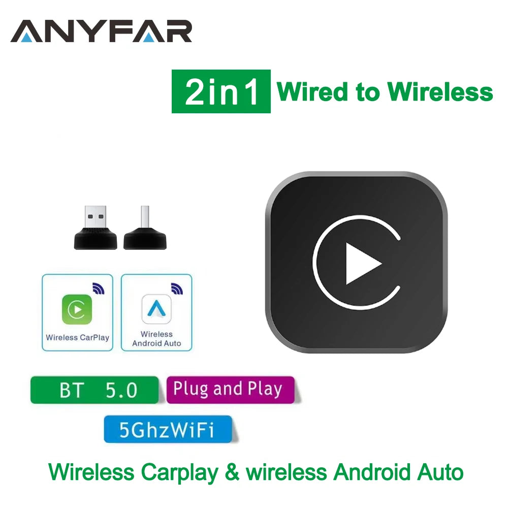 2in1 Mini Wireless CarPlay Adapter Ultra Wireless Android Auto AI Smart Box Intelligent Sy