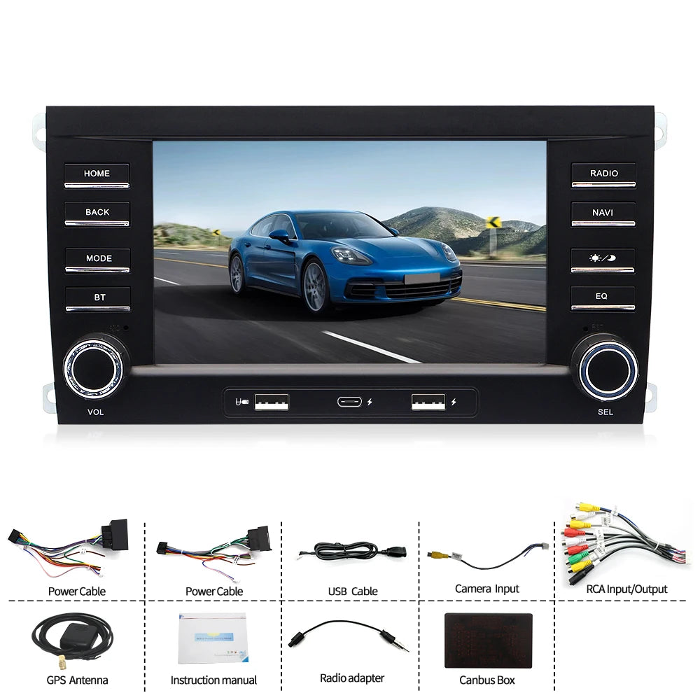7" Android Car Radio GPS Type-C Wireless CarPlay Android Auto for Porsche Cayenne 2003-2010 - Bluetooth Steering Control