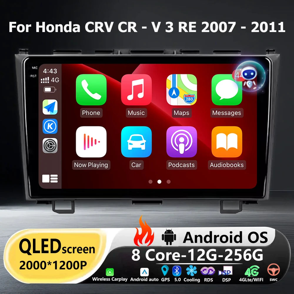 Android 16 Auto Carplay For Honda CRV CR - V 3 RE 2007-2011 Car Radio Multimedia Video Pla