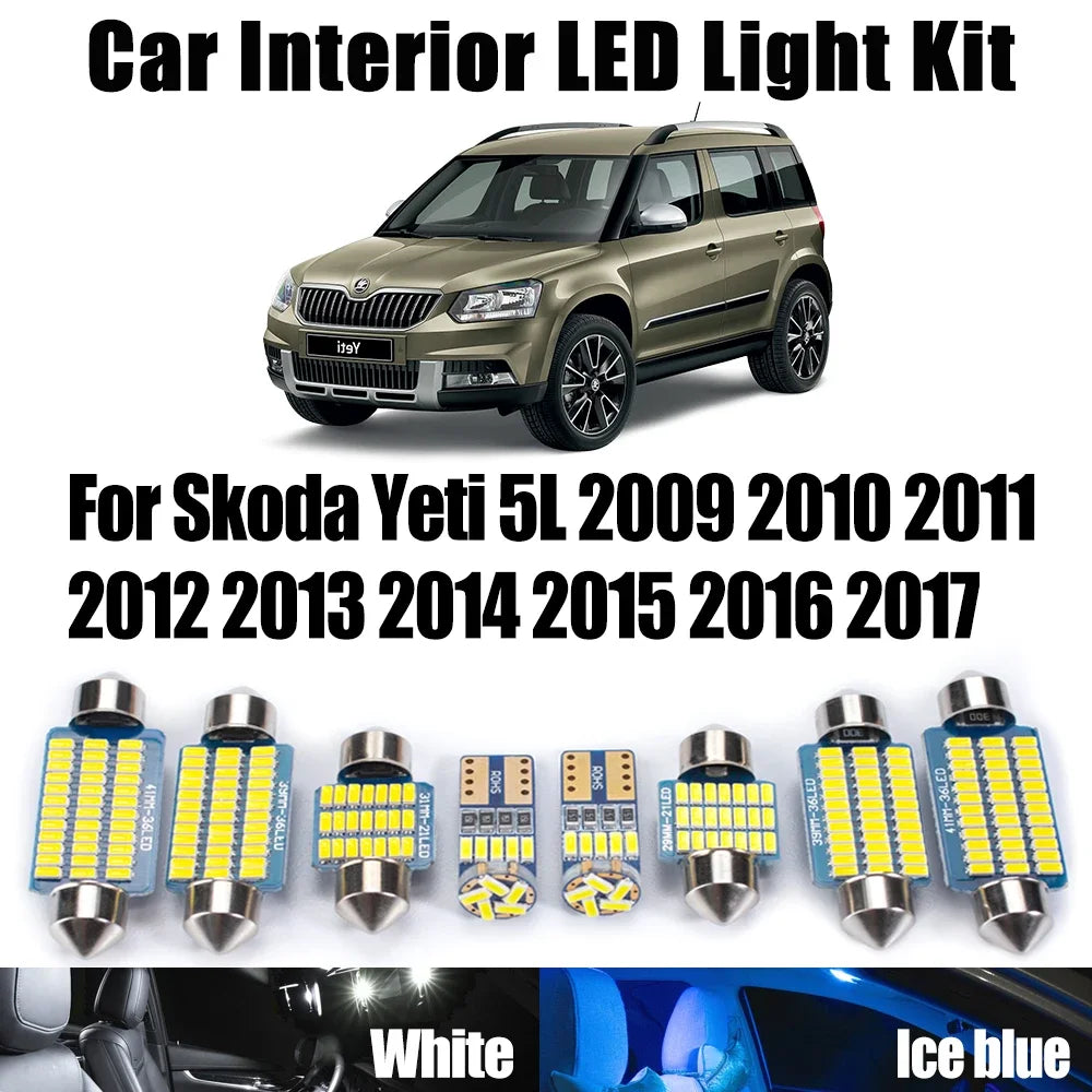 16-Piece LED Interior Light Kit for Skoda Yeti 5L 2009- 2013 - Canbus Dome Map Door Trunk Bulbs | AUTOKITSHOP