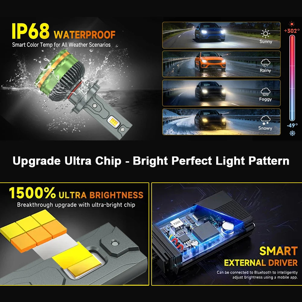 APP Control H7 Car Headlight Bulbs H4 LED Turbo Headlight H1 H11 9005 HB3 9006 9012 LED Ca