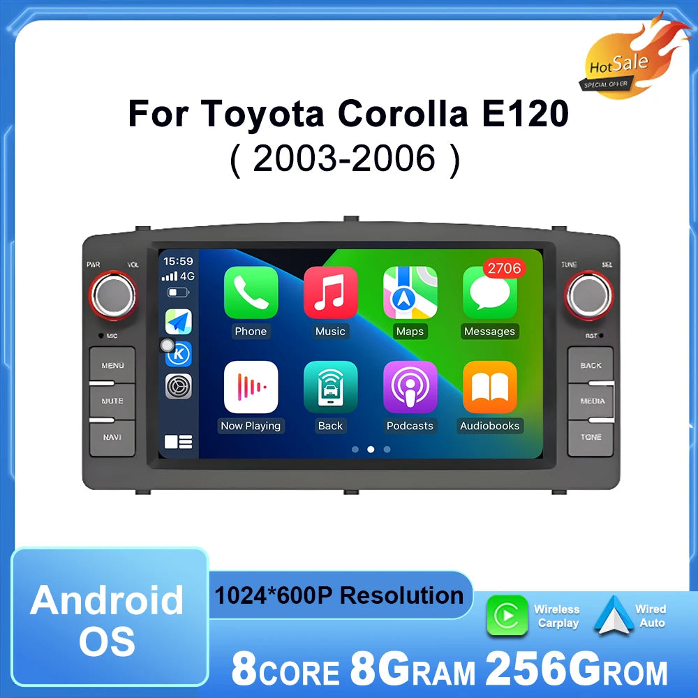 7 '' Car Radio for Toyota Corolla E120 2003 - 2006 Multimedia Player Android Auto Wireless
