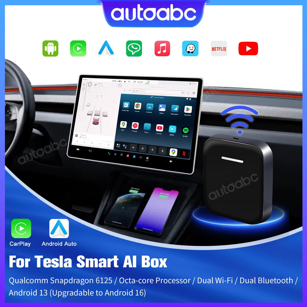 For Tesla Model 3 Y X S Wireless CarPlay Adapter Dual Wifi/Bluetooth Android 13 Smart Mult | AUTOKITSHOP
