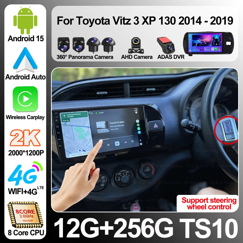Android 16 For Toyota Vitz 3 Xp 130 2014-2019 Wireless Carplay Car Multimedia Player Stere | AUTOKITSHOP