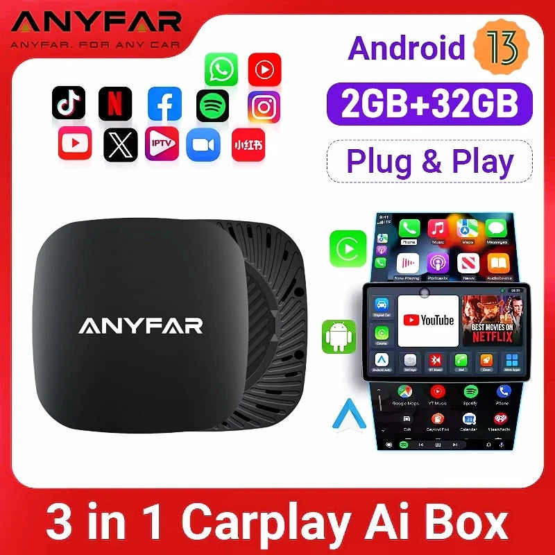 Android 13 Ai Box Wired to Wireless Carplay Android Auto Adapter WiFi For Youtube Nexflit  | AUTOKITSHOP