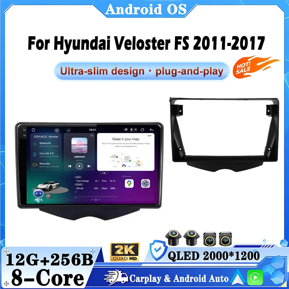 9 Inch Android 16 Auto Car Radio For Hyundai Veloster FS 2011-2017 Multimedia Video Player