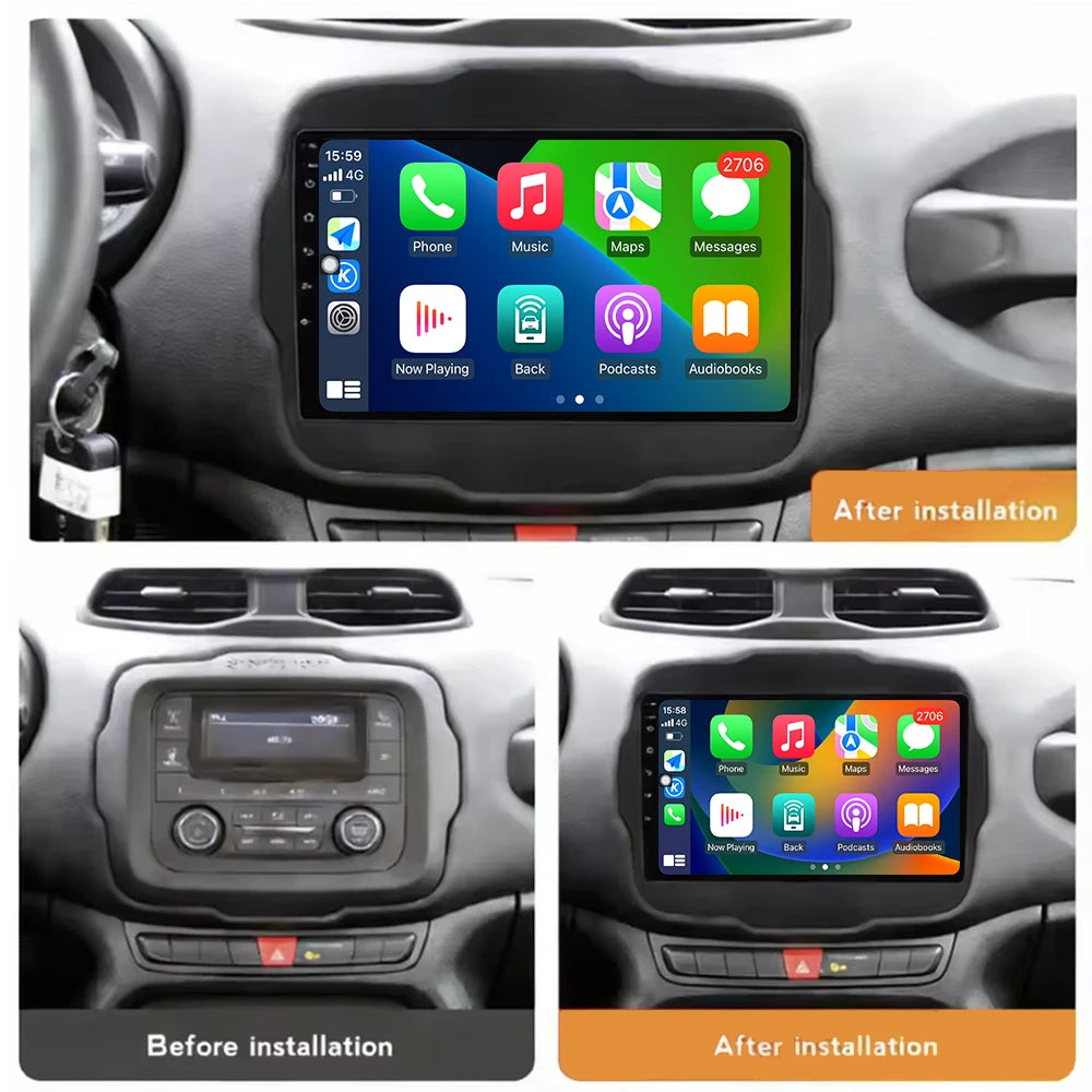 Android 16 Wireless CarPlay For Jeep Renegade 2014-2018 Car Radio Lntelligent Multimedia P