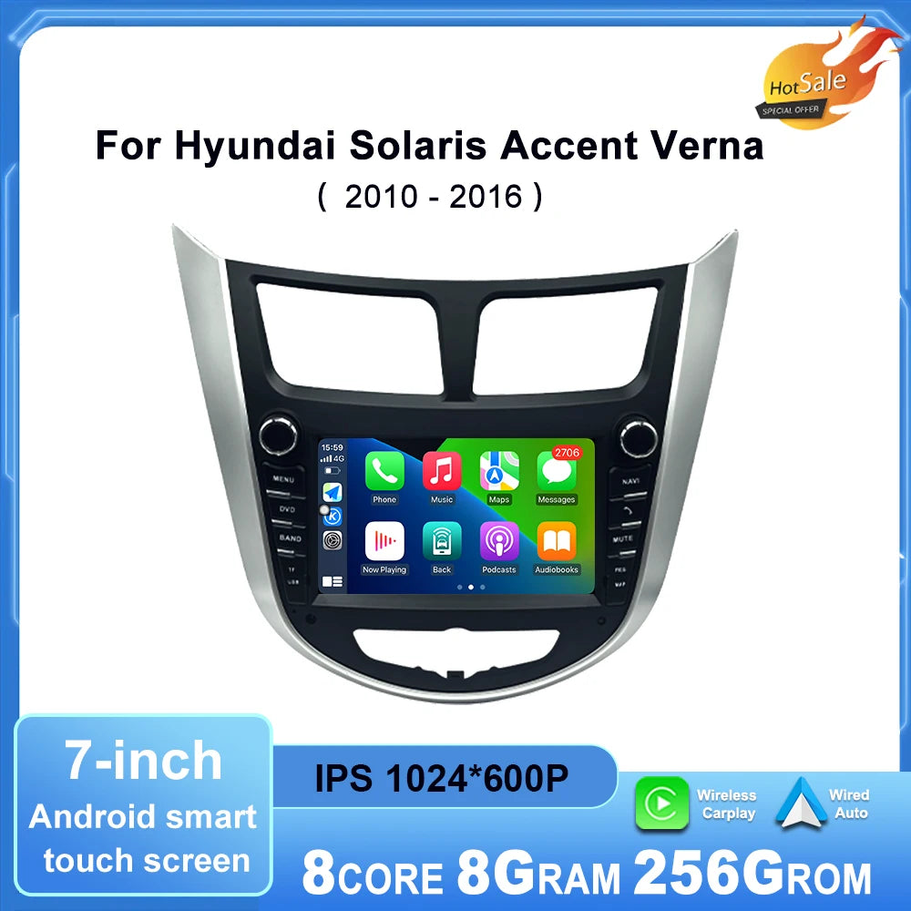 7''Android OS Car Radio for Hyundai Solaris Accent Verna 2010-2016 Multimedia Touch Displa