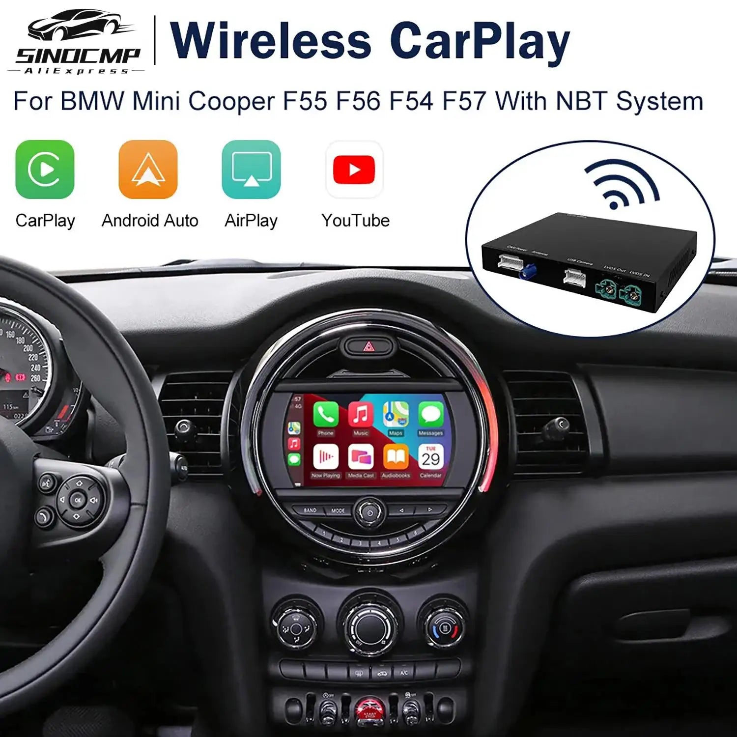 CarPlay Wireless/Wired IOS Android Auto NBT For BMW Mini R55 R56 R57 R58 R59 R60 R61 F54 F