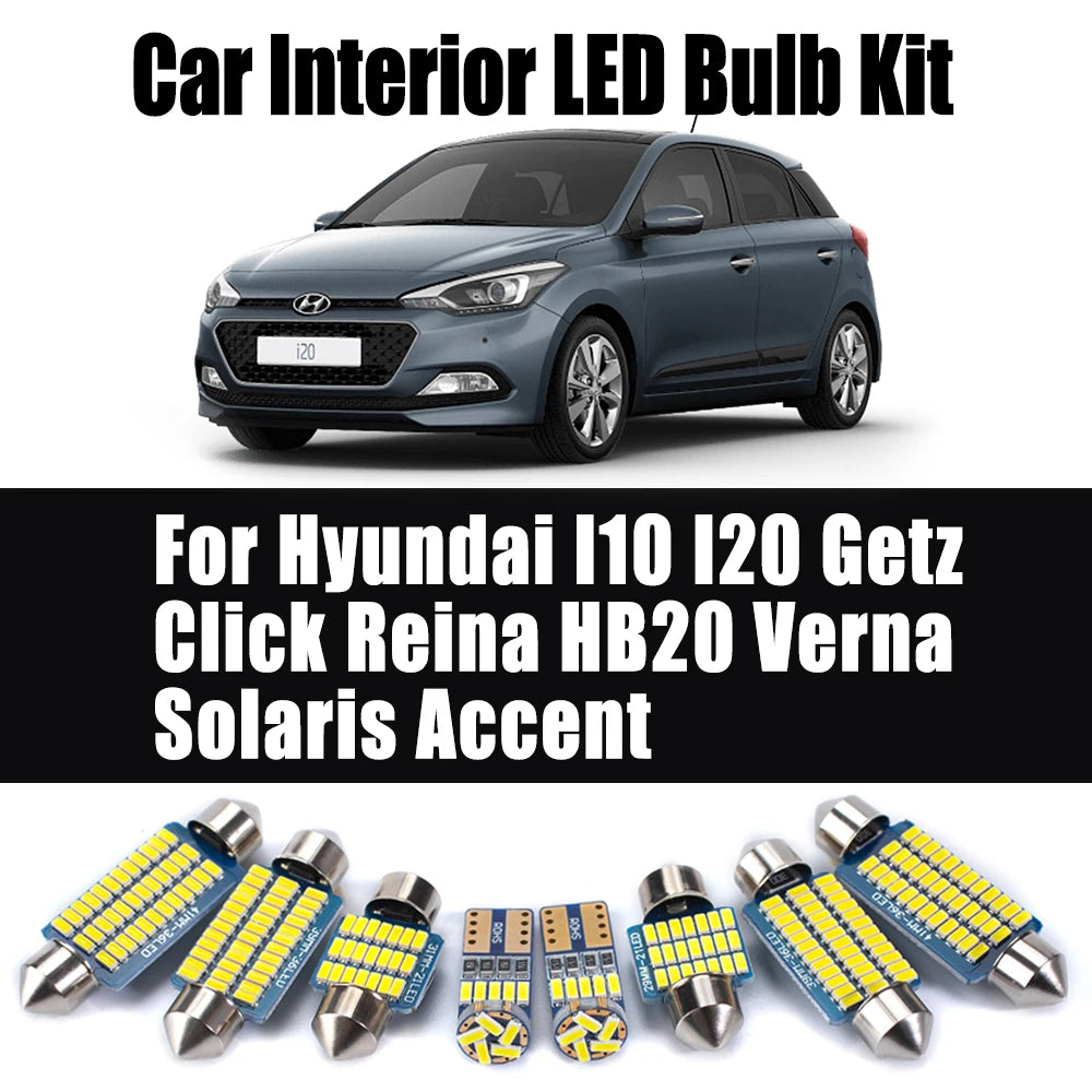 LED Interior Light Kit for Hyundai I10 I20 Getz Click Reina HB20 Verna Solaris Accent - Canbus Error-Free Bulbs | AUT...