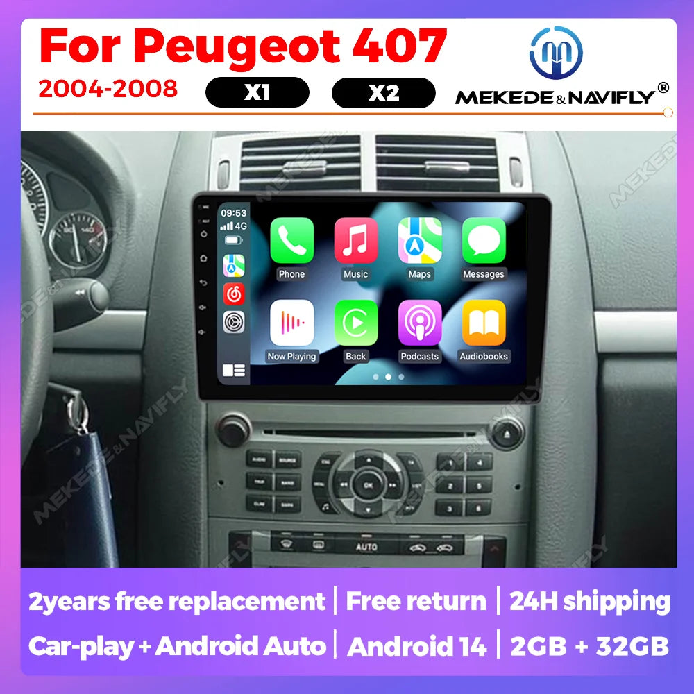 Car Radio For Peugeot 407 1 2004 - 2011 Android 14 Car Intelligent System Autoradio Multim