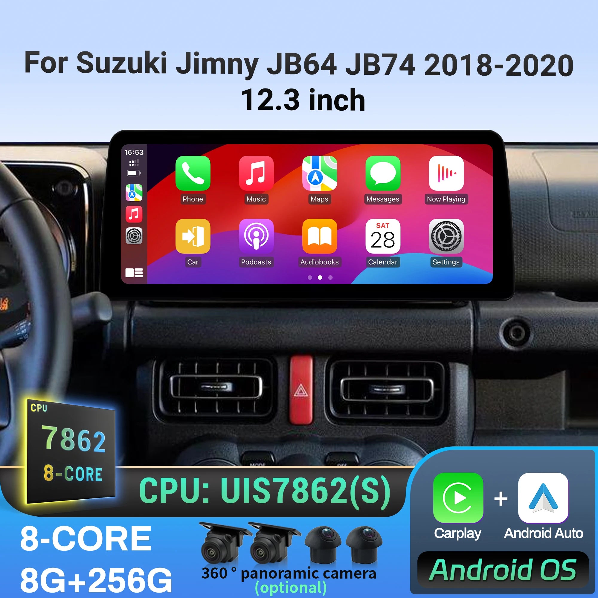 12.3 inch For Suzuki Jimny JB64 JB74 2018 2019 2020 Car Radio Multimedia Android 14 Wirele