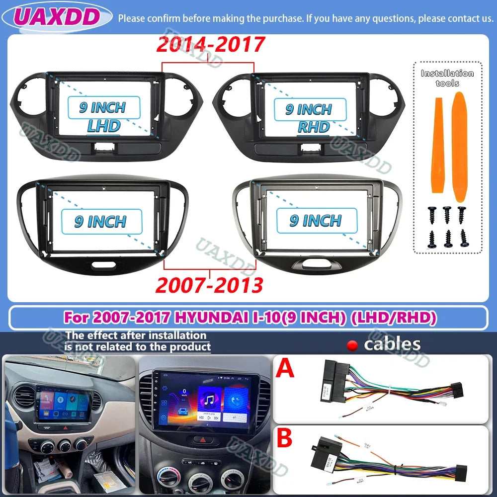 For 2007-2017 Hyundai I-10 9inch 2 Din Car stereo radio Android frame panel fascia cable v