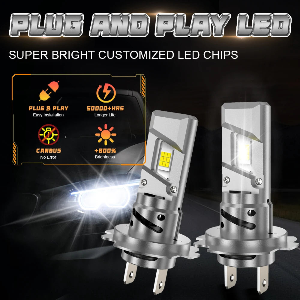 H1 H7 High Power LED Headlight Plug And Play Wireless With Fan Fast Cooling Automobile Dio