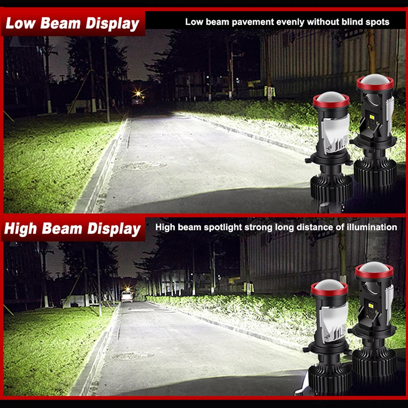 1000W Y7D H4 Super Bright LED Headlight Car H4 Mini Projector Lens Bulb 6000k 300000LM Hig