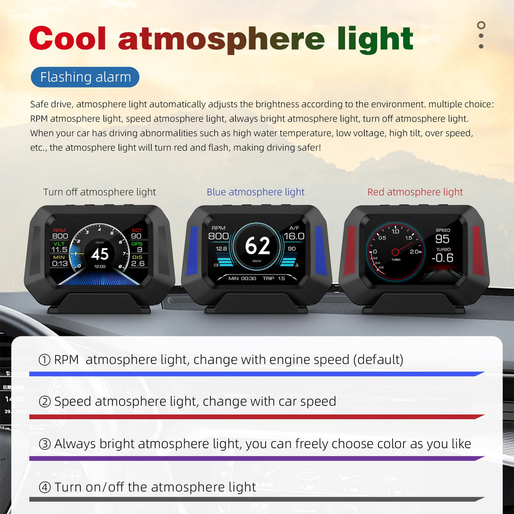 P21 Car HUD Head Up Display Digital Clock Slope Meter GPS Speedometer OBD2 On Bo for OBD2 P21 - Automotive LED Light