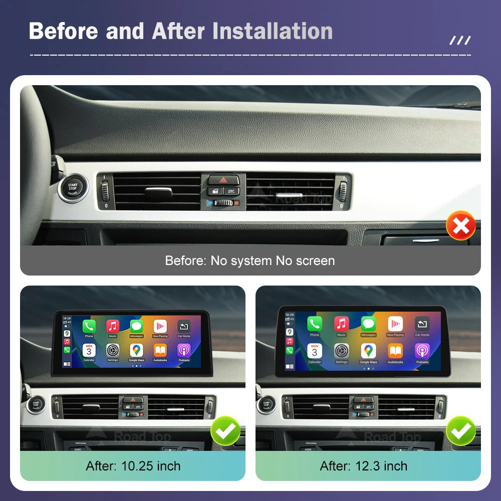 Road Top 10.25' 12.3' Wireless CarPlay Android Auto For BMW Series 3 E90 E91 E92 E93 Witho