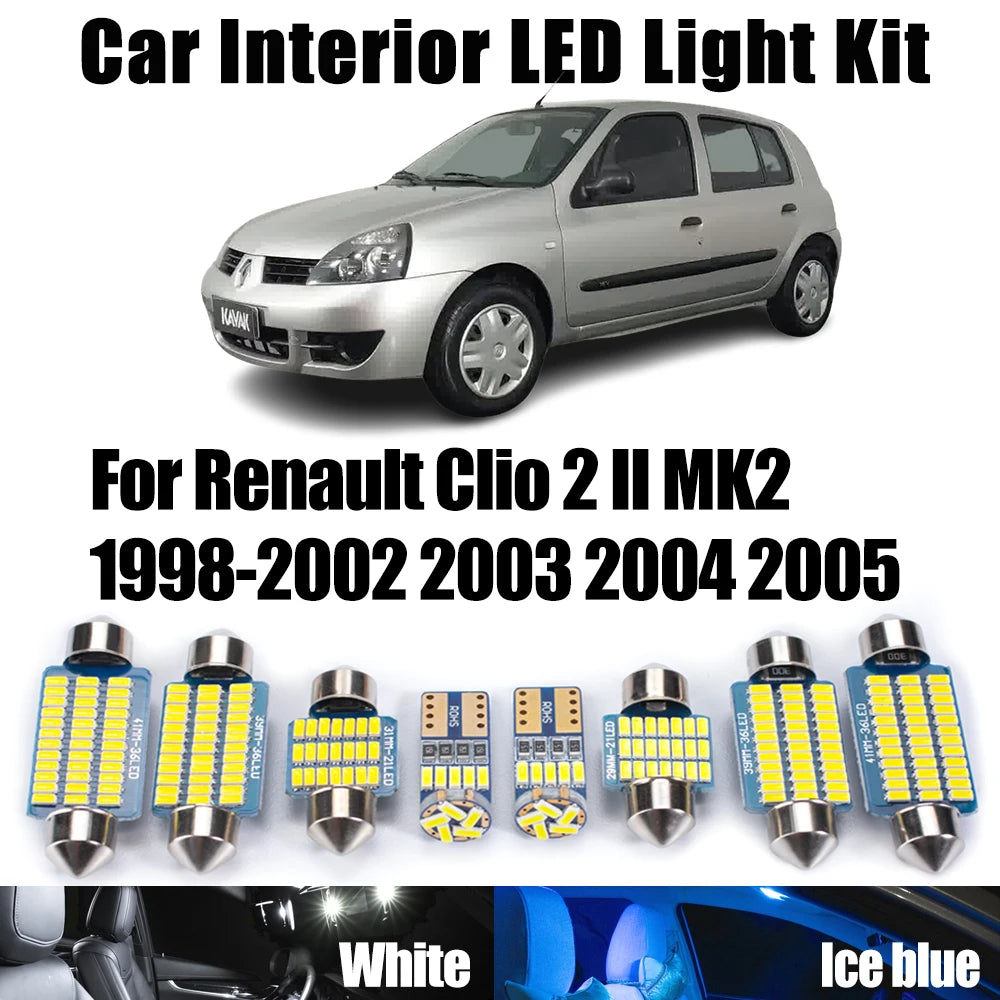 8-Piece LED Interior Light Kit for Renault MK2 1998-2004 - Canbus Error-Free Interior Bulbs