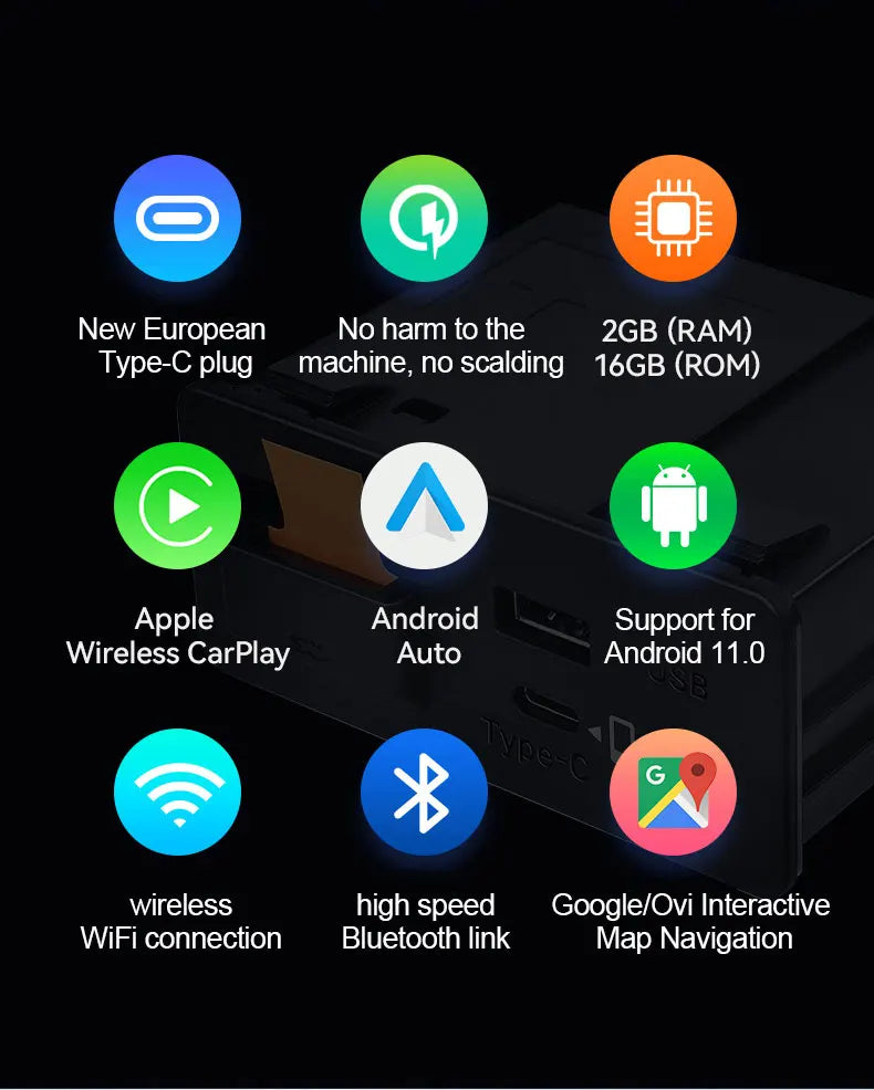 Type-c Fast Carplay Android AUTO Wireless Connected Watch YouTube Netflix Videos For Mazda