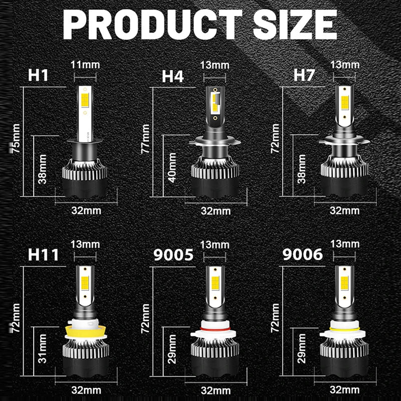 5200W H4 LED Headlight Canbus 3570 CSP LED H7 H1 H11 H8 9005 9006 HB3 HB4 H9 Turbo 4300K 6