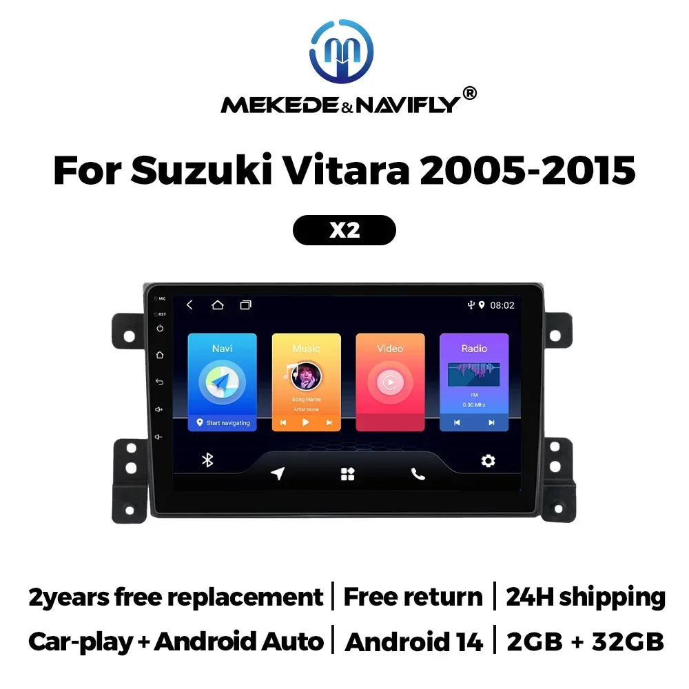 2 Din Android 14 Car Radio for Suzuki Grand Vitara 3 2005 -2015 Carplay Auto Stereo 9 Inch | AUTOKITSHOP