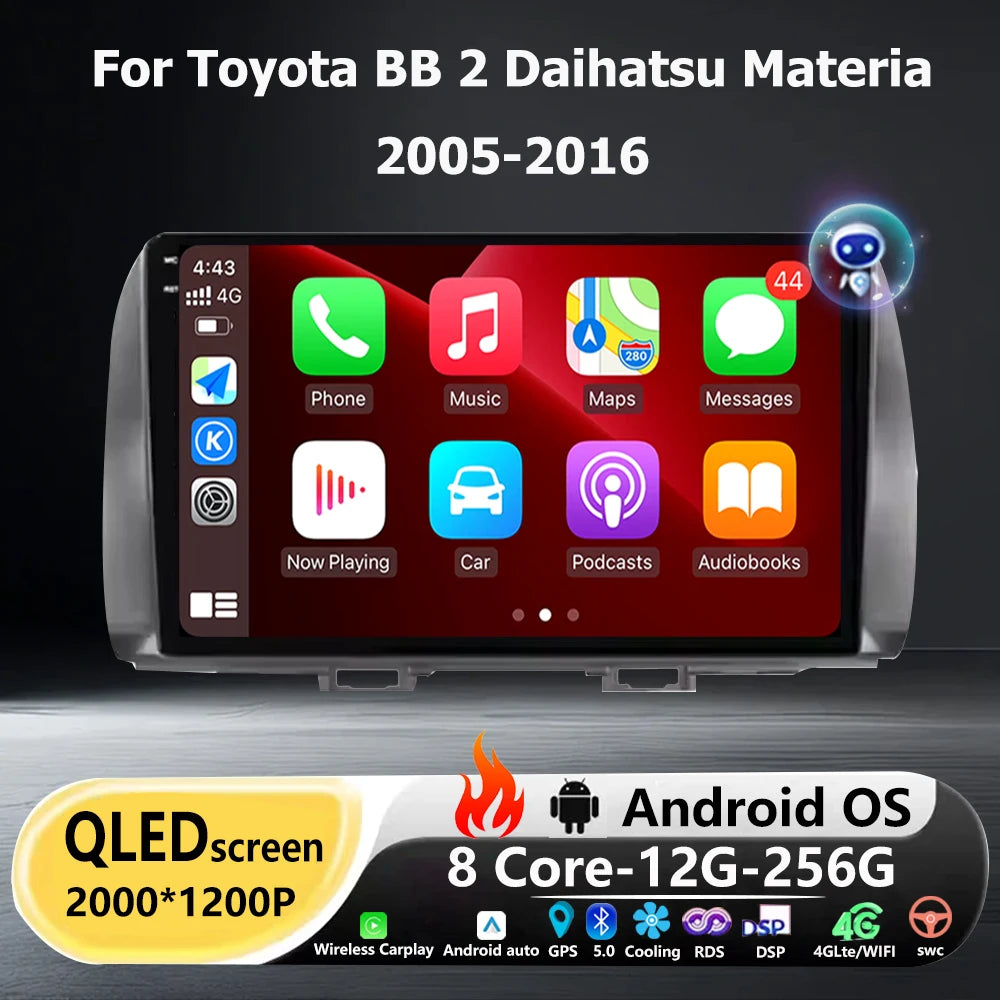 Carplay Android 16 Auto For Toyota BB 2 Daihatsu Materia 2005-2016 Car Radio Multimedia Vi
