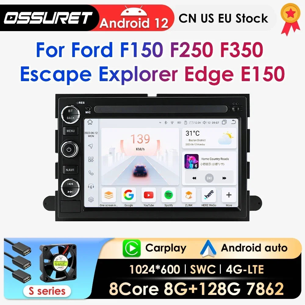 2Din AI Carplay Android Car Radio For Ford F150 F250 F350 Escape Explorer Edge E150 Mustan