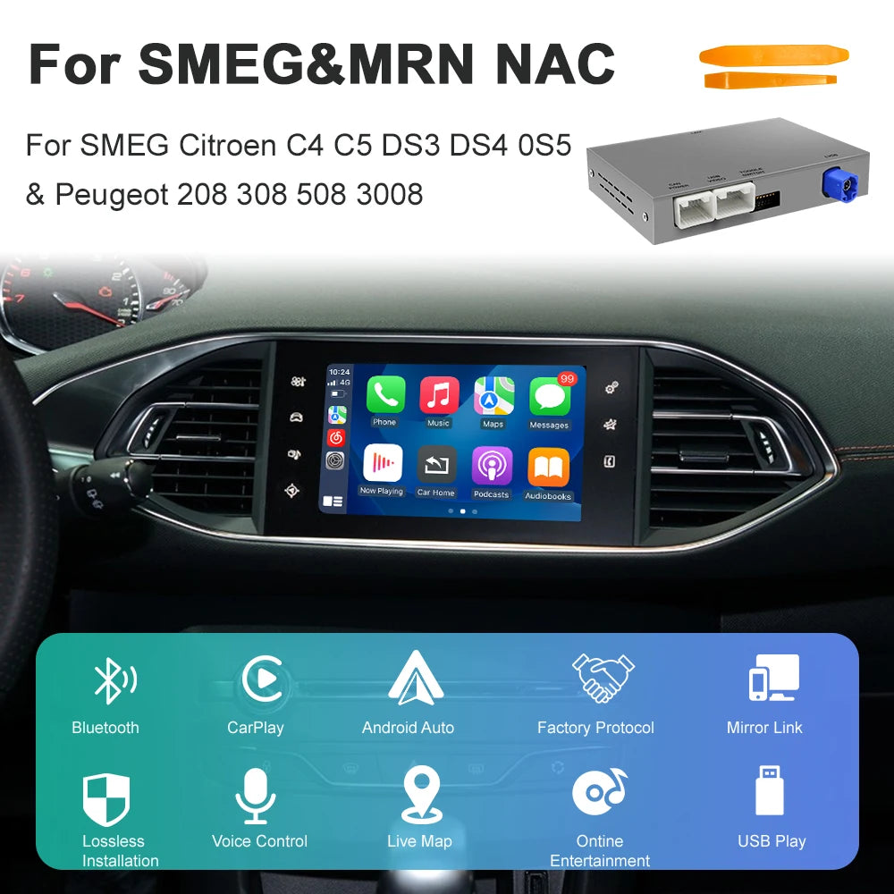 Upgrade Wireless Carplay Android Auto module for Peugeot SMEG System 208 308 508 3008 C4 D