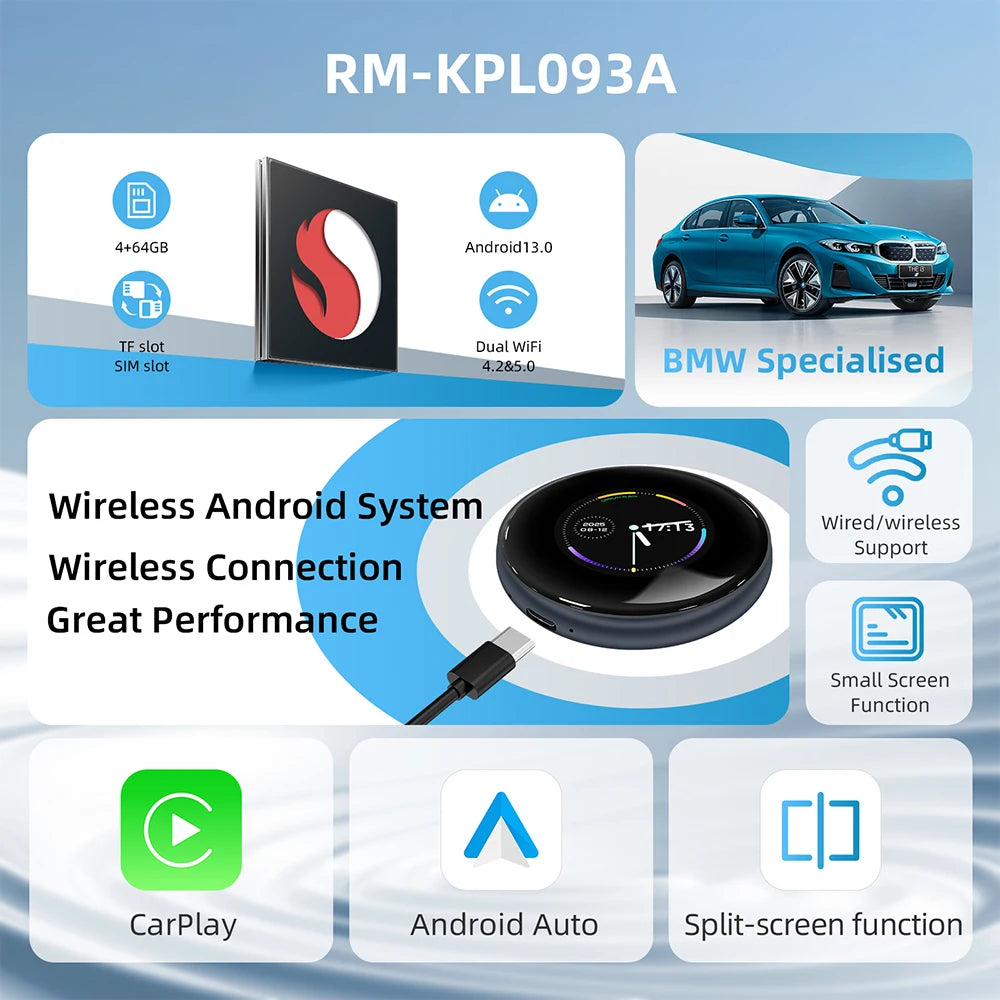 OEM Screen Upgrade QCM6125 Android 13 AI Box For BMW Cars Wireless CarPlay For BMW ID6 ID7