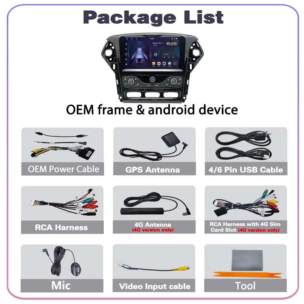 4G For Ford Mondeo 4 MK4 2011-2014 5G WIFI Car Screen Android Auto Radio Carplay Navigatio